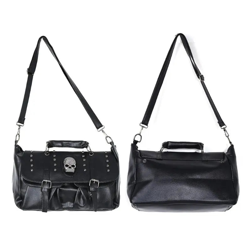 Punk Skull Tote: Annmouler 2 Luxury Black Leather Handbag - Spacious & Stylish Crossbody" Awesome Markeplace