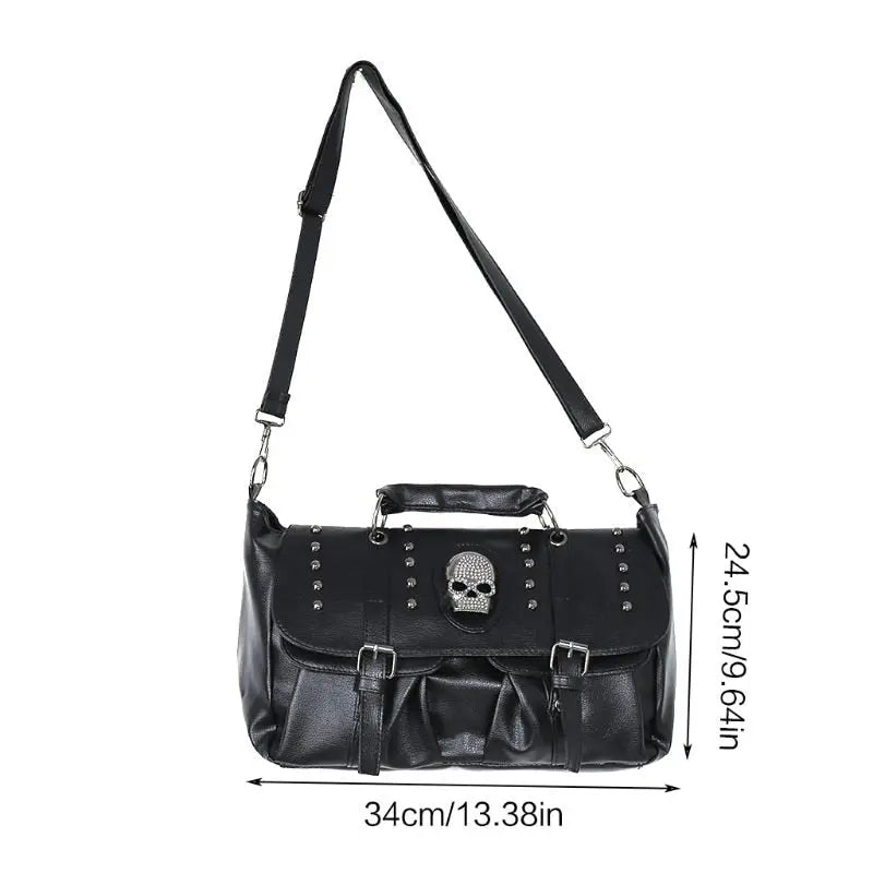 Punk Skull Tote: Annmouler 2 Luxury Black Leather Handbag - Spacious & Stylish Crossbody" Awesome Markeplace