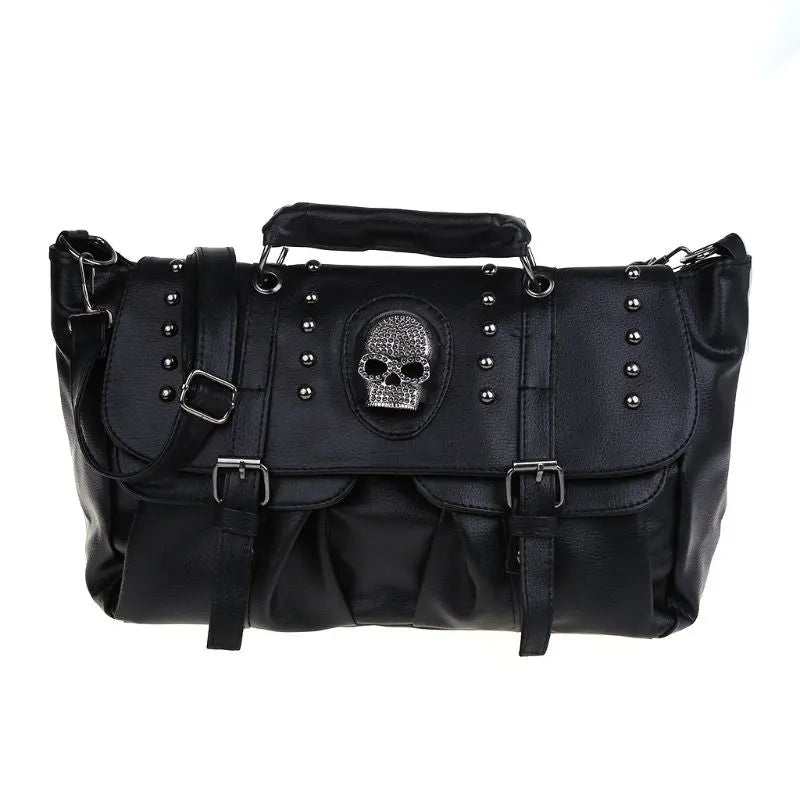 Punk Skull Tote: Annmouler 2 Luxury Black Leather Handbag - Spacious & Stylish Crossbody" Awesome Markeplace