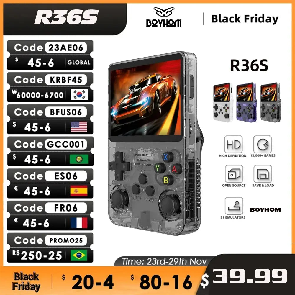 R36S Retro Handheld Console: Linux, 3.5" IPS, R35s Pro, Portable Pocket Player, 64GB Games Awesome Markeplace