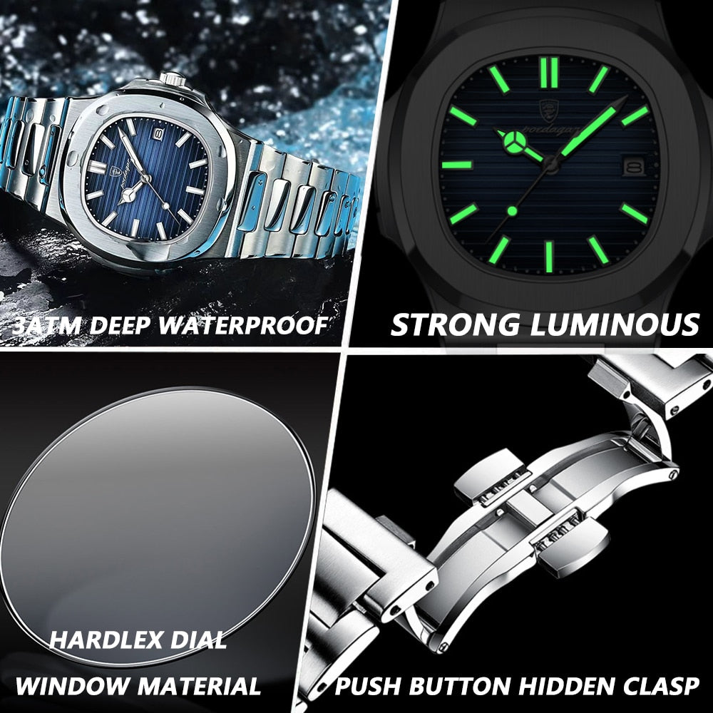 POEDAGAR Luxury Men's Watch: Waterproof, Luminous Date, Stainless Steel, Square Design Awesome Markeplace