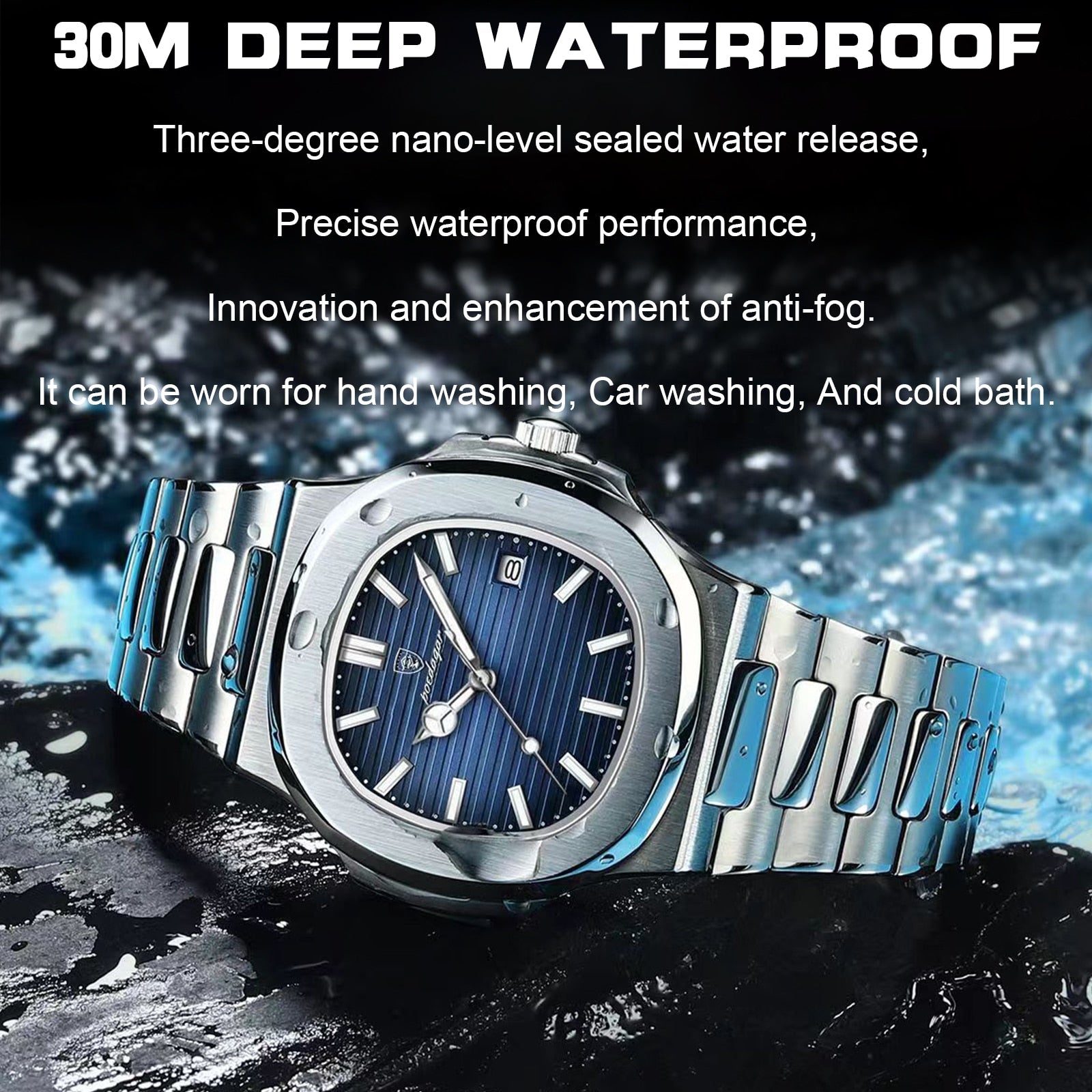 POEDAGAR Luxury Men's Watch: Waterproof, Luminous Date, Stainless Steel, Square Design Awesome Markeplace