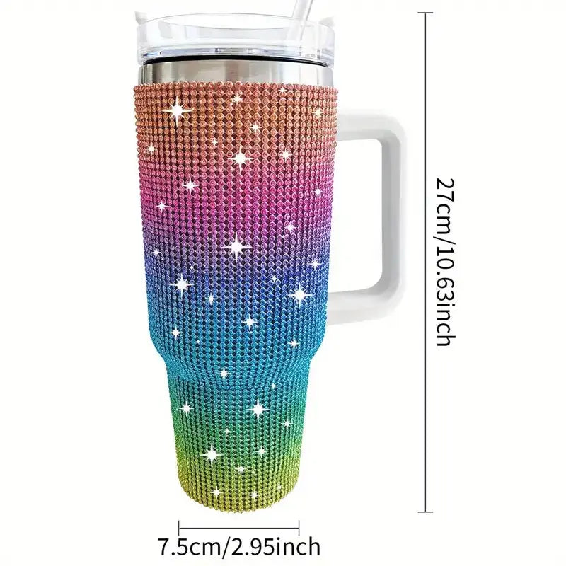 Stainless Steel Insulated Tumbler - 40oz Sparkling Studded Water Bottle with Portable Handle - Awesome Marketplace