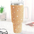 Sparkling Studded Tumbler With Lid, 40oz Stainless Steel Insulated Water Bottle With Handle, Portable Drinking Cups, For Car Awesome Markeplace