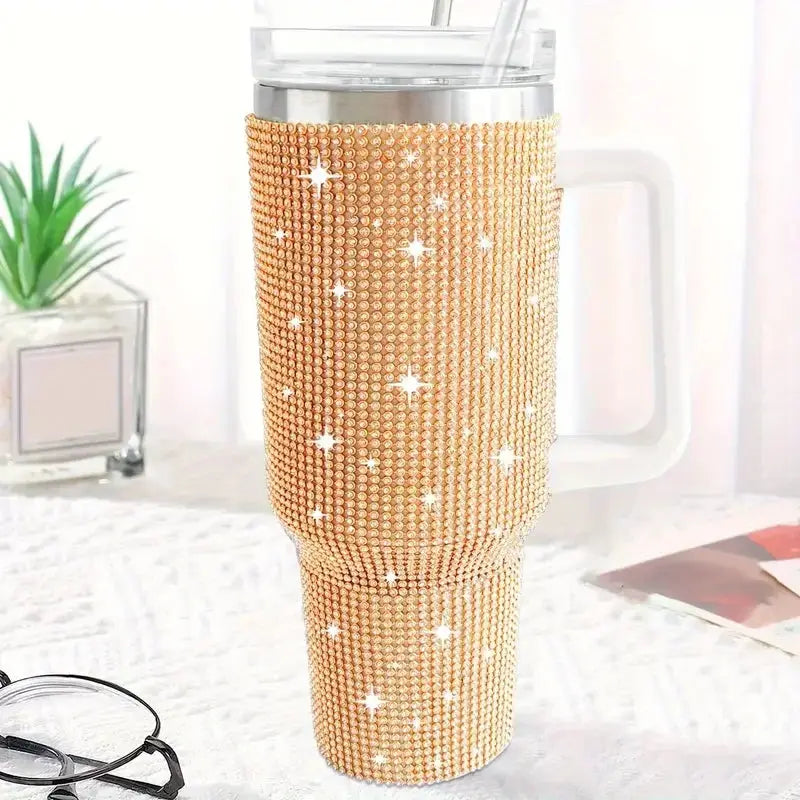 Sparkling Studded Tumbler With Lid, 40oz Stainless Steel Insulated Water Bottle With Handle, Portable Drinking Cups, For Car Awesome Markeplace