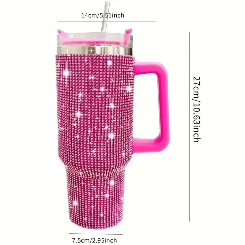 Stainless Steel Insulated Tumbler - 40oz Sparkling Studded Water Bottle with Portable Handle - Awesome Marketplace