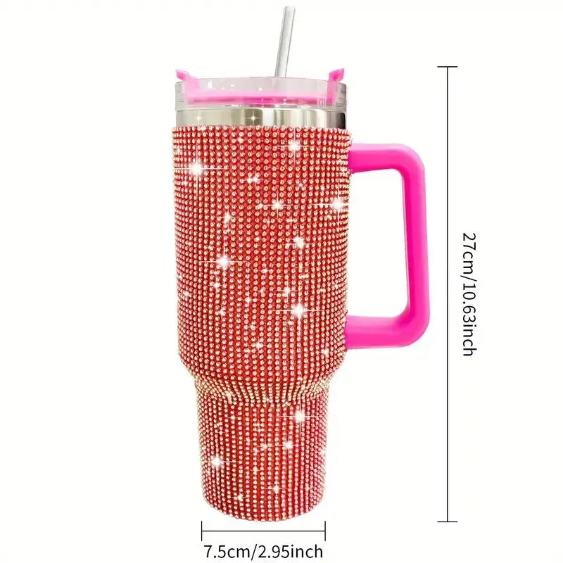 Stainless Steel Insulated Tumbler - 40oz Sparkling Studded Water Bottle with Portable Handle - Awesome Marketplace