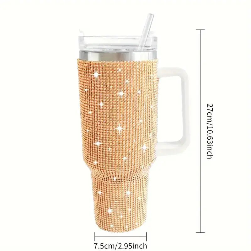 Stainless Steel Insulated Tumbler - 40oz Sparkling Studded Water Bottle with Portable Handle - Awesome Marketplace