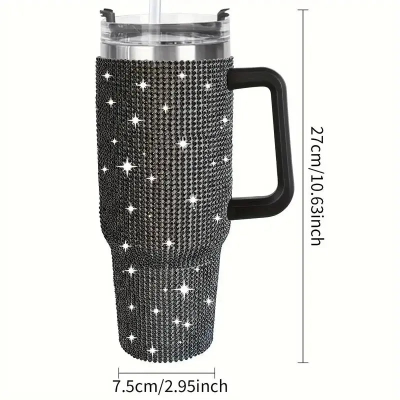 Stainless Steel Insulated Tumbler - 40oz Sparkling Studded Water Bottle with Portable Handle - Awesome Marketplace