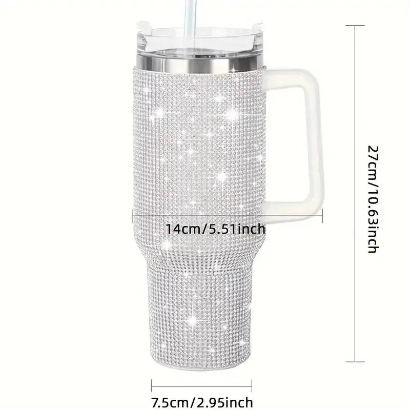 Stainless Steel Insulated Tumbler - 40oz Sparkling Studded Water Bottle with Portable Handle - Awesome Marketplace