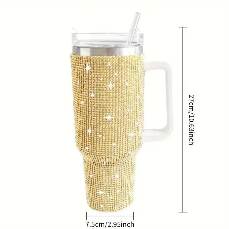 Stainless Steel Insulated Tumbler - 40oz Sparkling Studded Water Bottle with Portable Handle - Awesome Marketplace