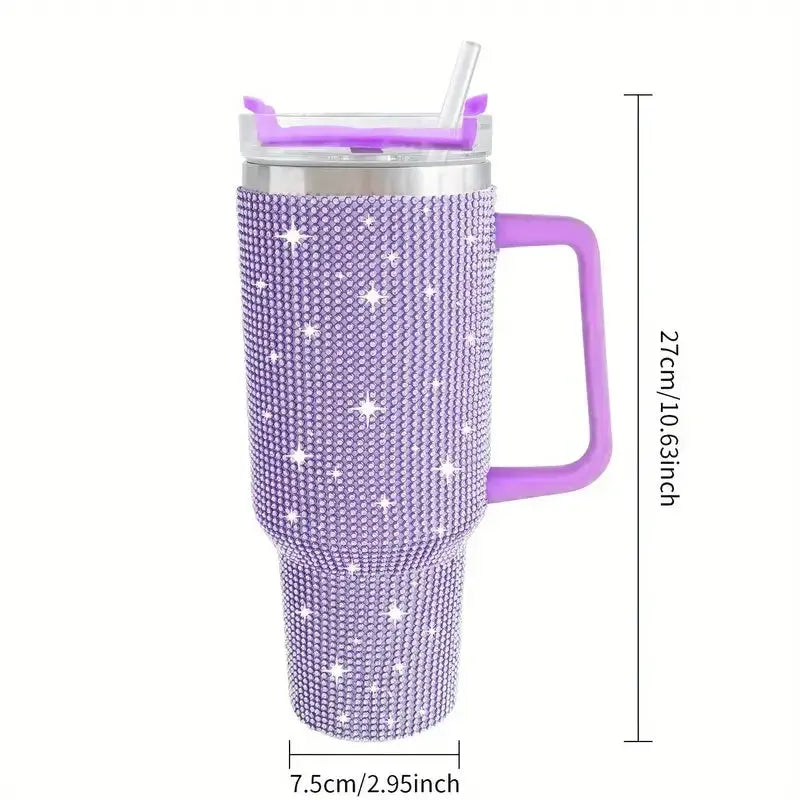 Stainless Steel Insulated Tumbler - 40oz Sparkling Studded Water Bottle with Portable Handle - Awesome Marketplace