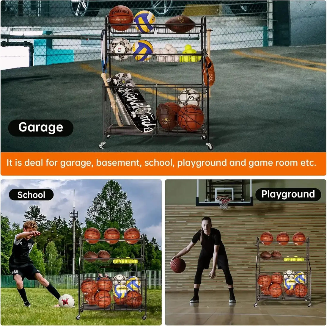 Sports Equipment Organizer for Garage, Sports Storage for Garage,Garage Toy Storage,Rolling Basketball Rack,Storage for Nerf Gun Awesome Marketplace