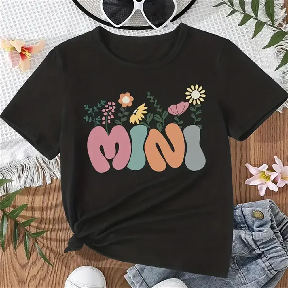 Summer Family Matching Outfits Mama and Mama's Mini Tshirt Mother Daughter Mum T-Shirt Tops Toddler Baby Kids Girls Clothes - Awesome Markeplace