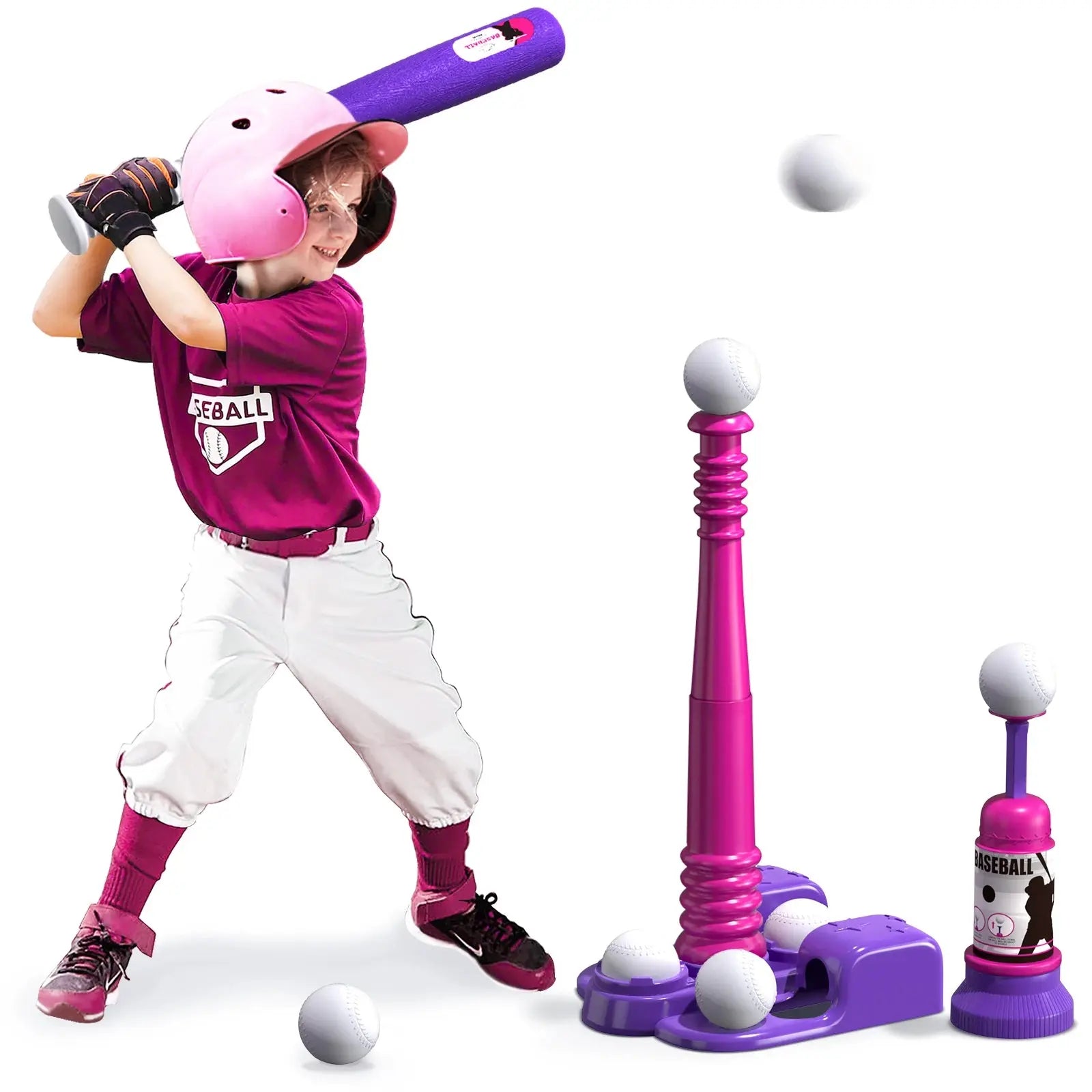 Tee Ball Sets Kids 3-5 5-8, Tee Ball Set with Automatic Pitching Machine Adjustable Batting Bat Outdoor Sport for Kids Toys