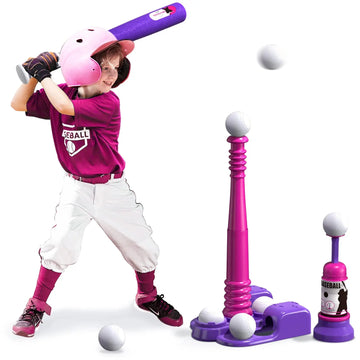 Tee Ball Sets Kids 3-5 5-8, Tee Ball Set with Automatic Pitching Machine Adjustable Batting Bat Outdoor Sport for Kids Toys