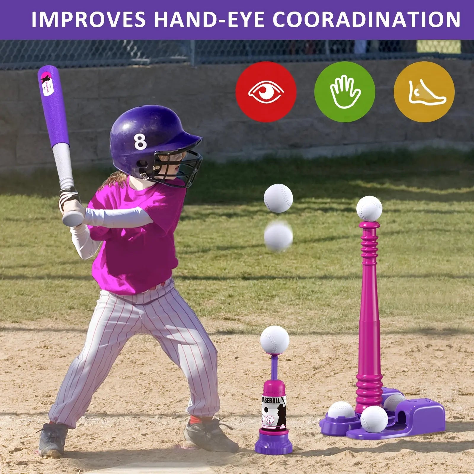 T Ball Sets for Kids 3-5 5-8, Tee Ball Set with Automatic Pitching Machine Adjustable Batting Bat Outdoor Sport for Kids Toys Awesome Marketplace