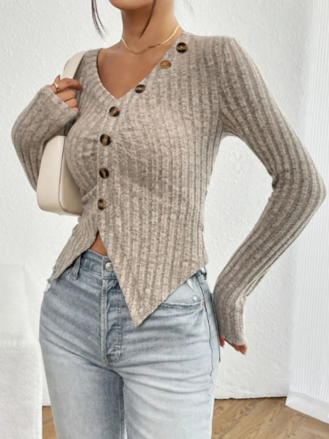 V-Neck Long Sleeve T-Shirt Trendsi