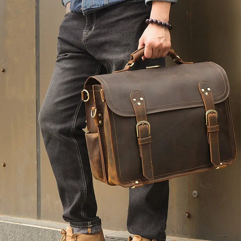 Versatile Laptop Briefcase: Genuine Leather Business Handbag for Men Awesome Markeplace