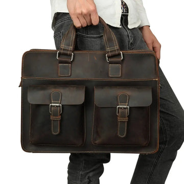 Vintage Men's Genuine Leather Briefcase Leather Laptop Bag  Business Travel Bag Awesome Markeplace