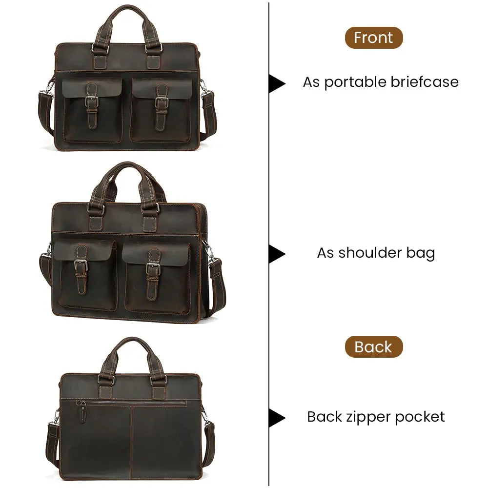 Vintage Men's Genuine Leather Briefcase Leather Laptop Bag  Business Travel Bag Awesome Markeplace