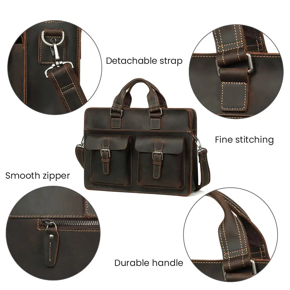 Vintage Men's Genuine Leather Briefcase Leather Laptop Bag  Business Travel Bag Awesome Markeplace