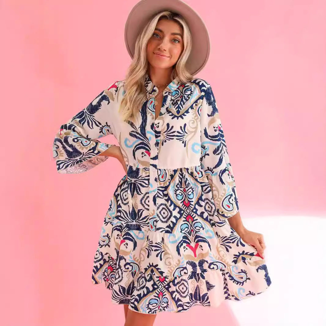 New Bohemian Style Printed Layered Mini Dress