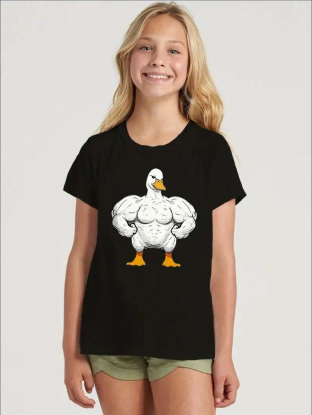 Girls' Trendy Duck Graphic Tee - Casual Crew Neck, Machine Washable - Perfect For Summer Sports & Play in usa to usa