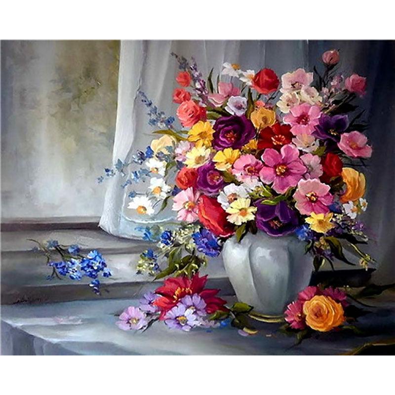 Adult Digital Oil Painting Kit Flowers & Butterflies in Vases DIY Art - Awesome Marketplace