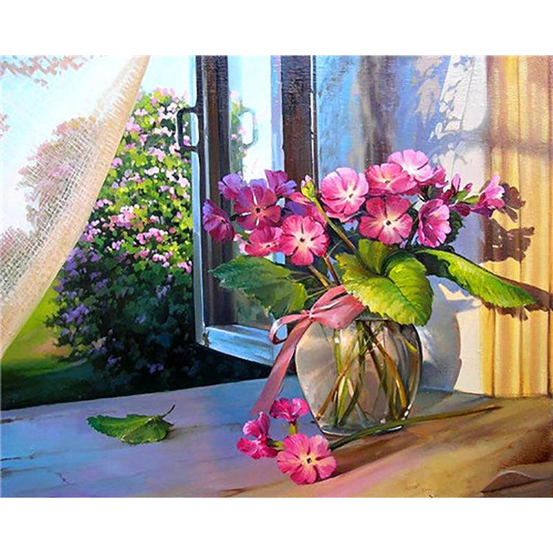 Adult Digital Oil Painting Kit Flowers & Butterflies in Vases DIY Art - Awesome Marketplace