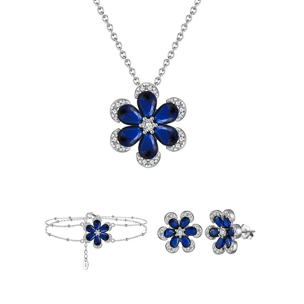 Artificial Sapphire Flower Shaped Pendant Necklace Bracelet Earrings - Awesome Marketplace