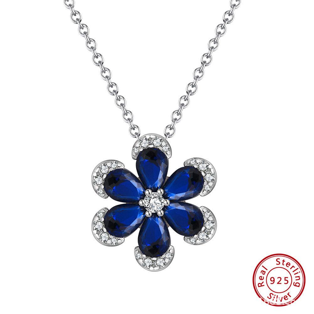 Artificial Sapphire Flower Shaped Pendant Necklace Bracelet Earrings - Awesome Marketplace