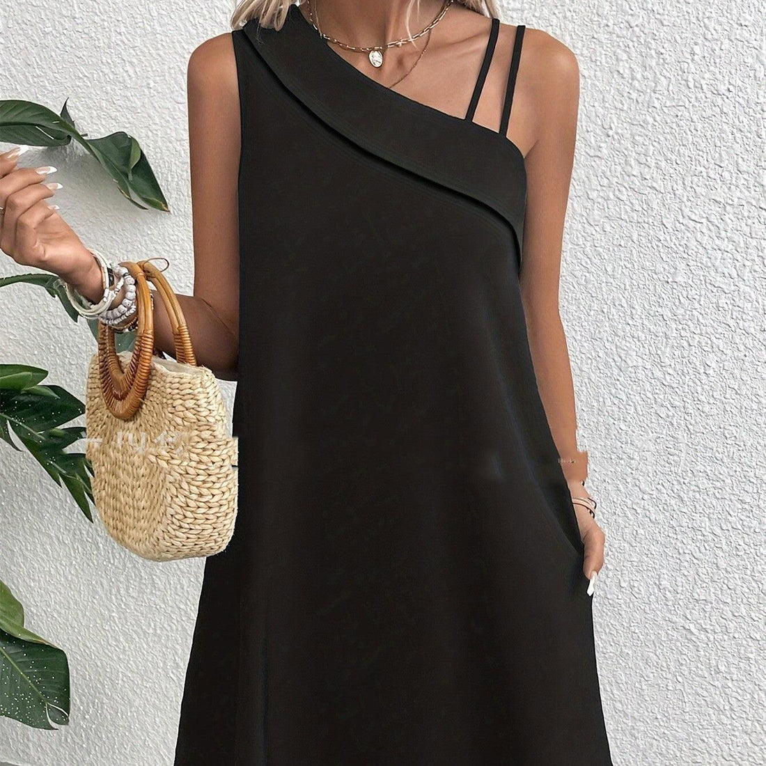 Asymmetric One-Shoulder Dress-Modern Party Dress,Sleeveless Sling Dress