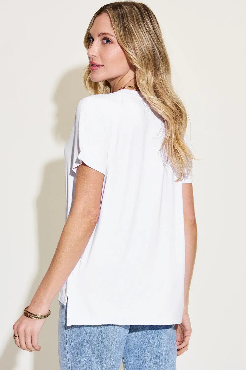 Basic Bae Full Size V-Neck High-Low T-Shirt Trendsi