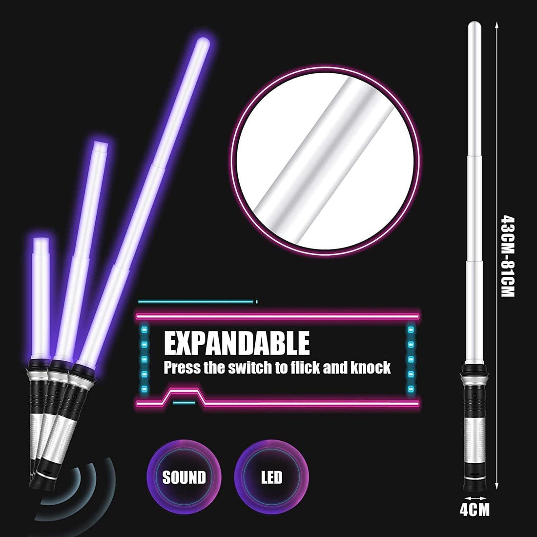 Lightsaber Kids - 2 Pack - LED Light Up Saber With Sound Retractable 7 Colors Light Saber Sword For Boys Kids Party Favors in USA