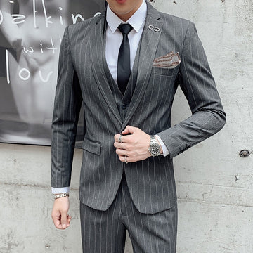 Striped Suit Men's Korean Style Small Suit Professional Business Suit