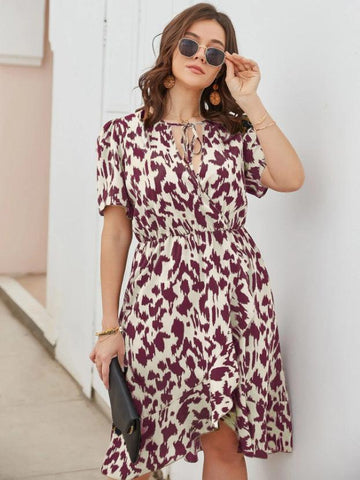 Casual Fashion Short Sleeve V-neck Printed Dress - Awesome Marketplace