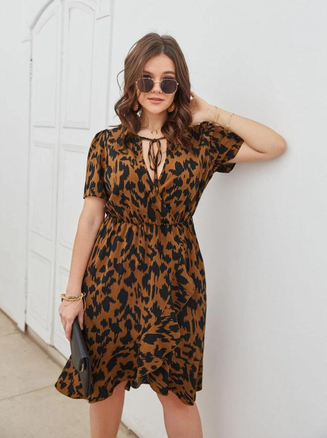 Casual Fashion Short Sleeve V-neck Printed Dress - Awesome Marketplace