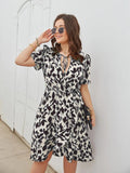 Casual Fashion Short Sleeve V-neck Printed Dress - Awesome Marketplace