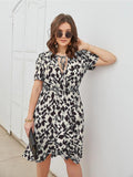 Casual Fashion Short Sleeve V-neck Printed Dress - Awesome Marketplace