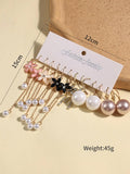 Combination Style 6 Pairs Of Temperament Personality Internet Famous Long Pearl Earrings With Crystal Flowers Simple And Versatile Earrings - Awesome Marketplace