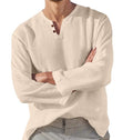 Cotton Linen Men's Long Sleeve V-neck Casual Beach Shirt for Men - Awesome Marketplace