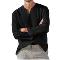 Cotton Linen Men's Long Sleeve V-neck Casual Beach Shirt for Men - Awesome Marketplace