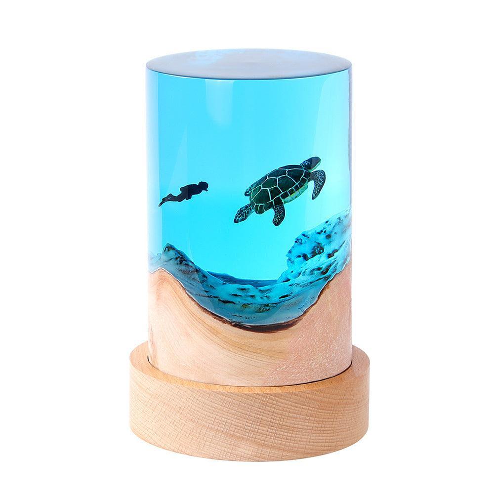 Creative Desktop Ornaments Cylinder Solid Wood Resin Night Light - Awesome Marketplace