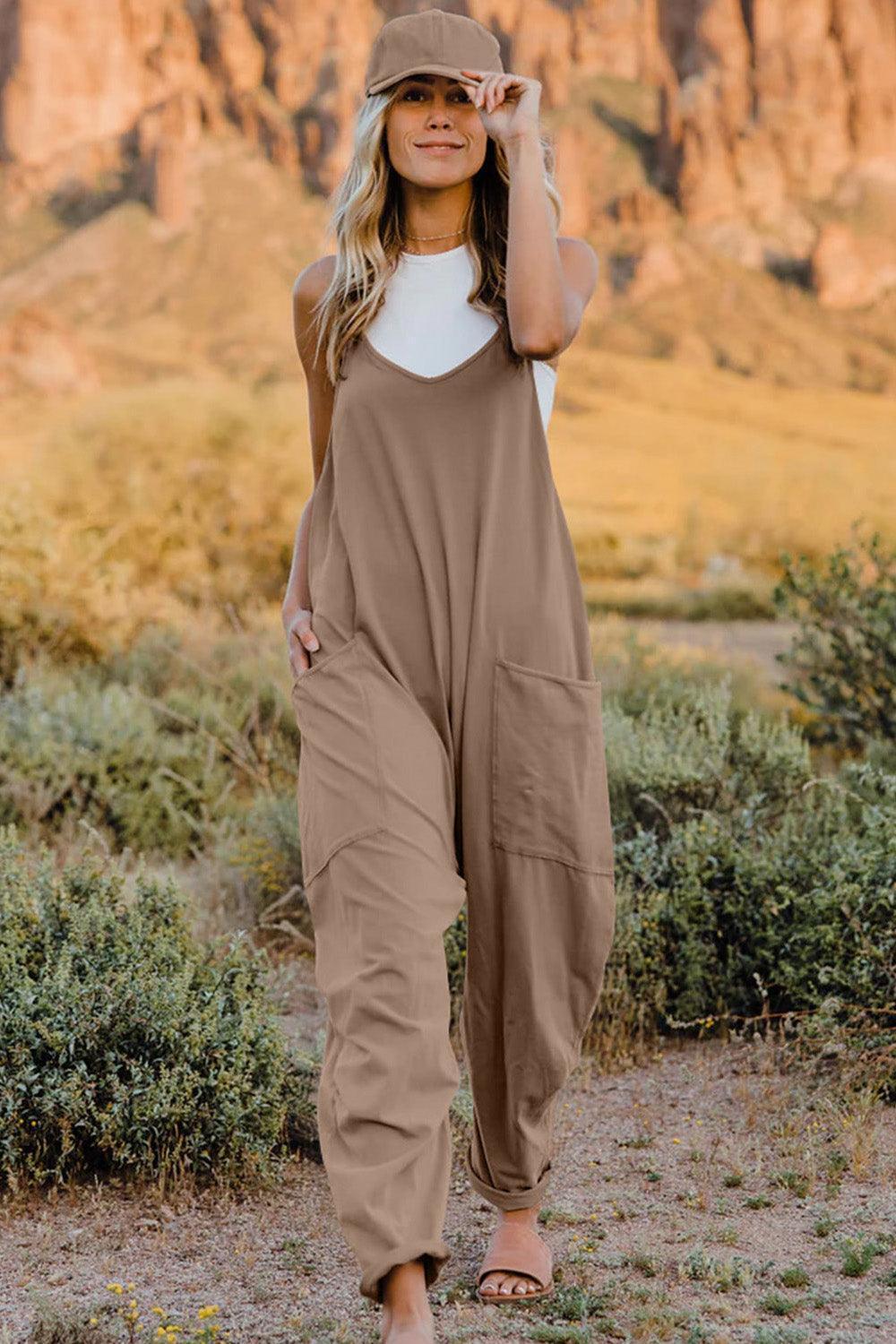 Double Take Full Size V-Neck Sleeveless Jumpsuit with Pockets - Awesome Marketplace