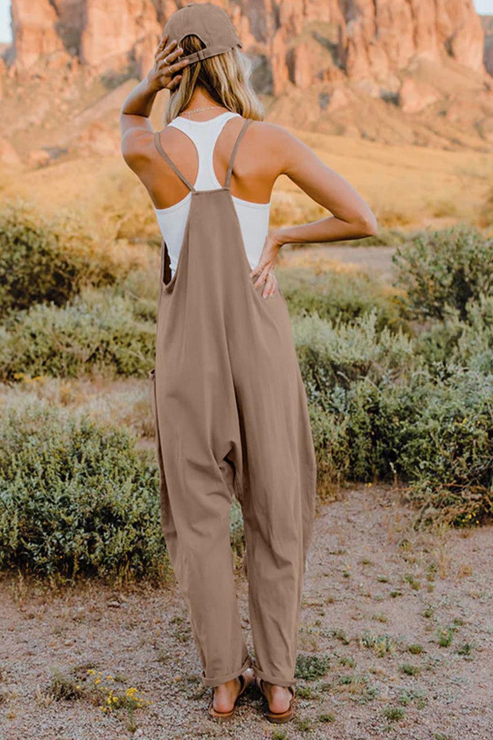 Double Take Full Size V-Neck Sleeveless Jumpsuit with Pockets - Awesome Marketplace