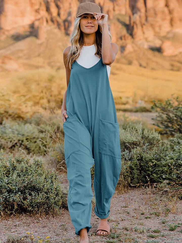 Double Take Full Size V-Neck Sleeveless Jumpsuit with Pockets - Awesome Marketplace