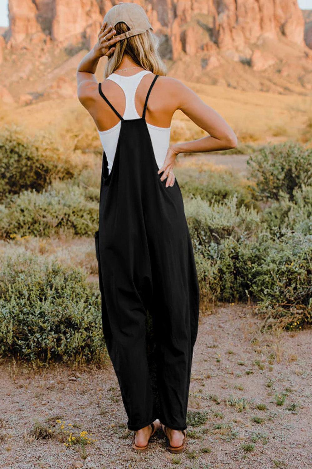 Double Take Full Size V-Neck Sleeveless Jumpsuit with Pockets - Awesome Marketplace