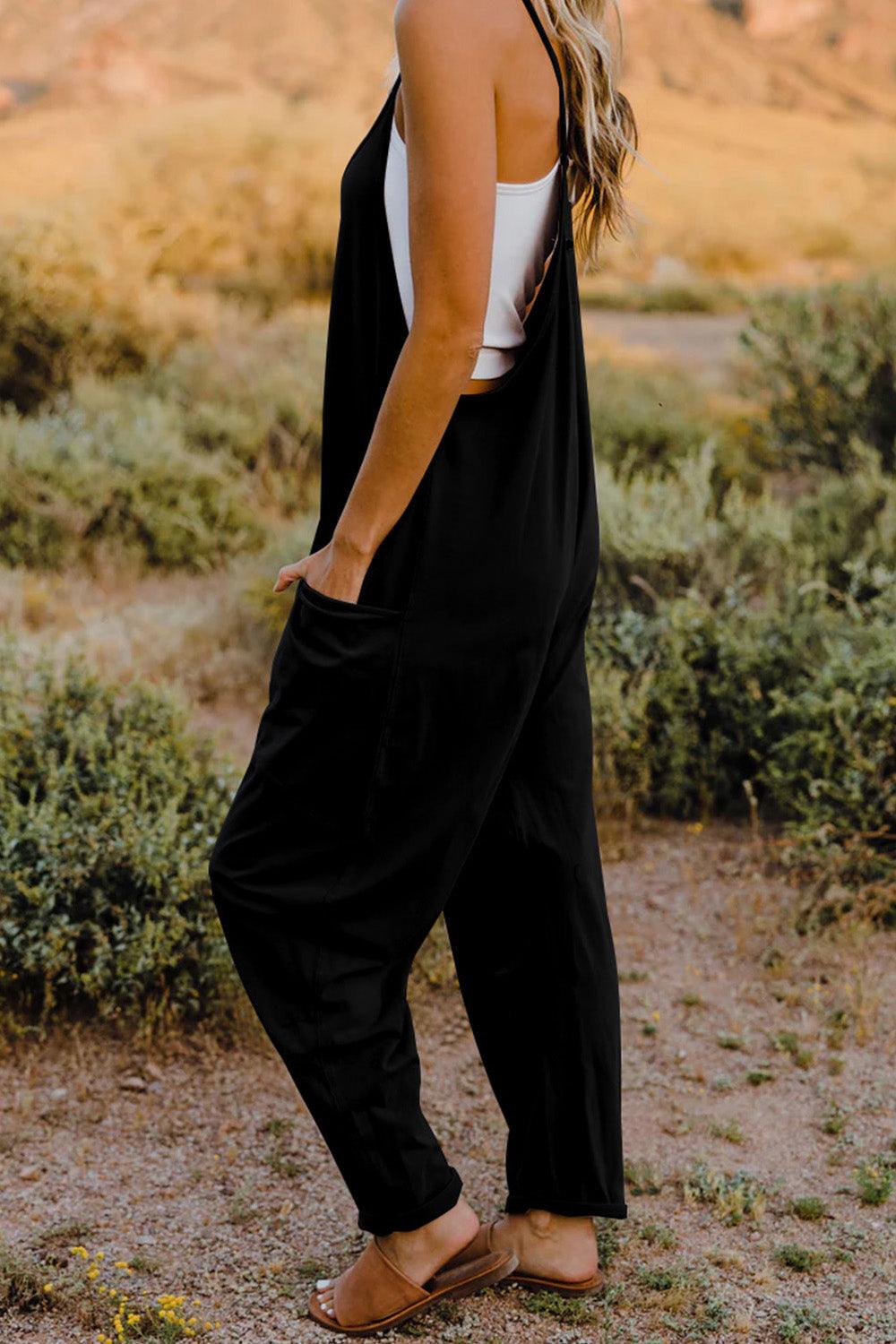 Double Take Full Size V-Neck Sleeveless Jumpsuit with Pockets - Awesome Marketplace