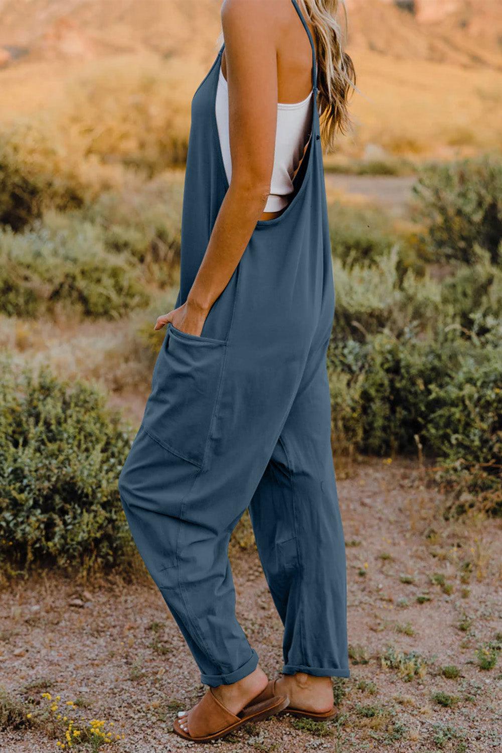 Double Take Full Size V-Neck Sleeveless Jumpsuit with Pockets - Awesome Marketplace